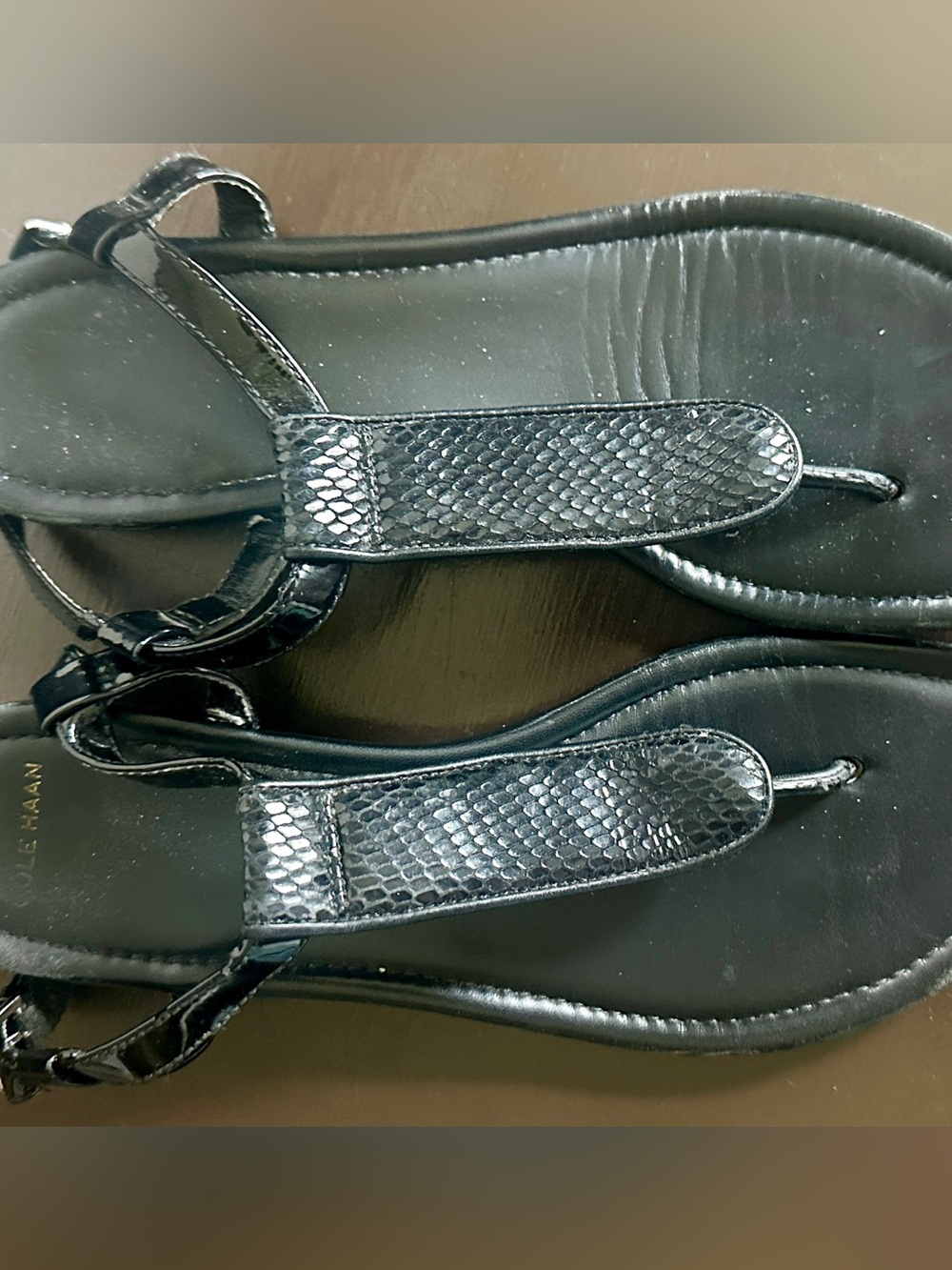 Cole Haan Black Leather T-Strap Sandals